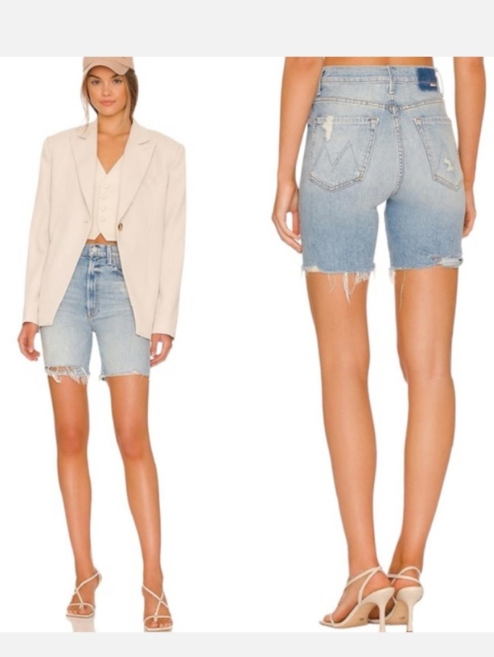 Mother Superior High Waisted Smokin’ Fray Denim Shorts Resting Beach Face, 28
